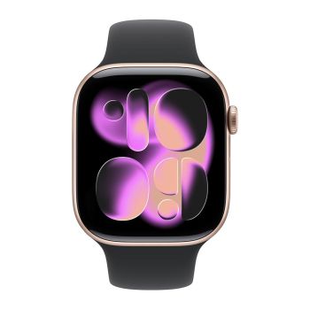 Apple Watch Series 11, 42 mm, Rose Gold Aluminum Black Sport Band M/L